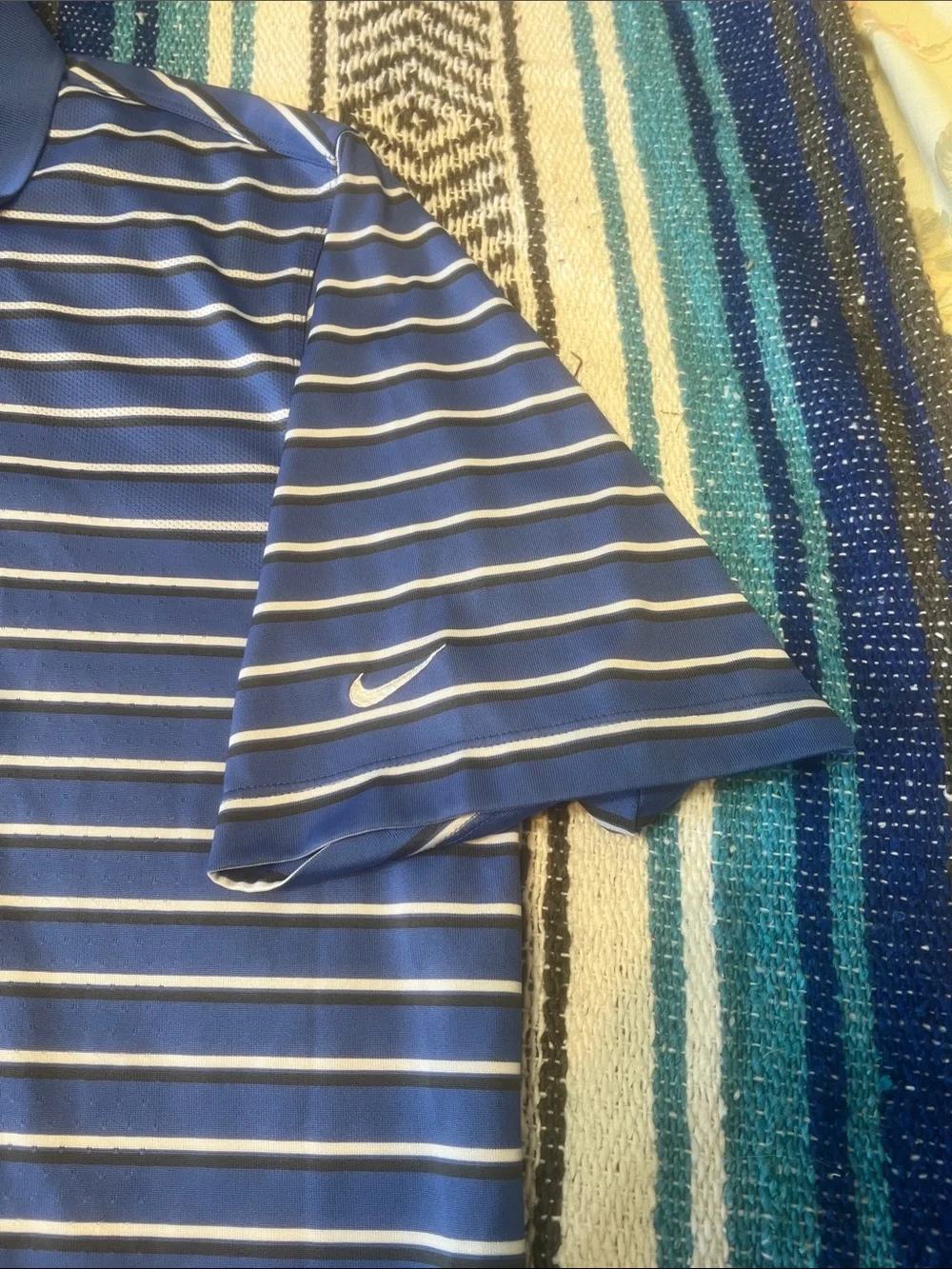 Nike Blue and White Striped Polo